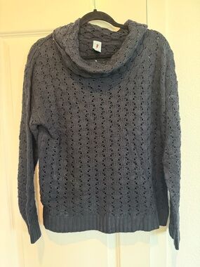 Pink Melo Openwork Cowl Neck Sweater in Navy Blue